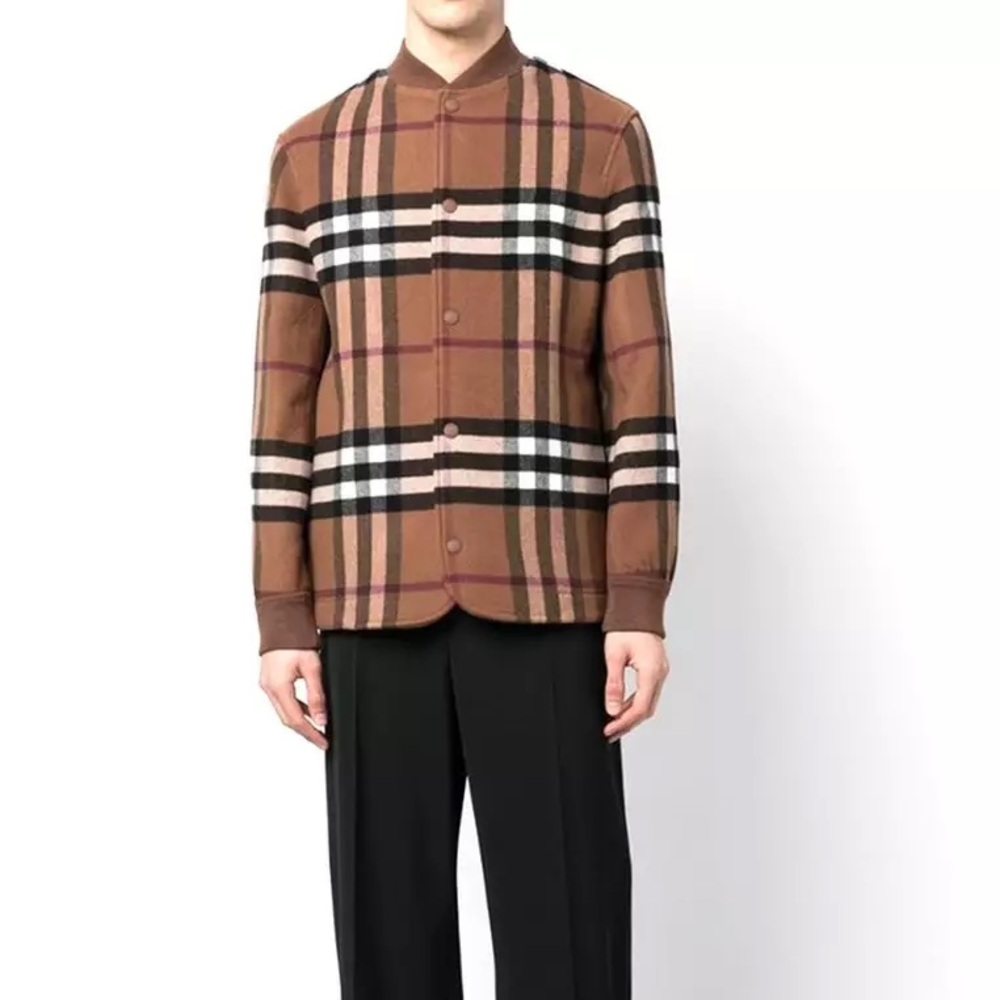 Burberry Quilted Checked Button-Up Bomber Jacket